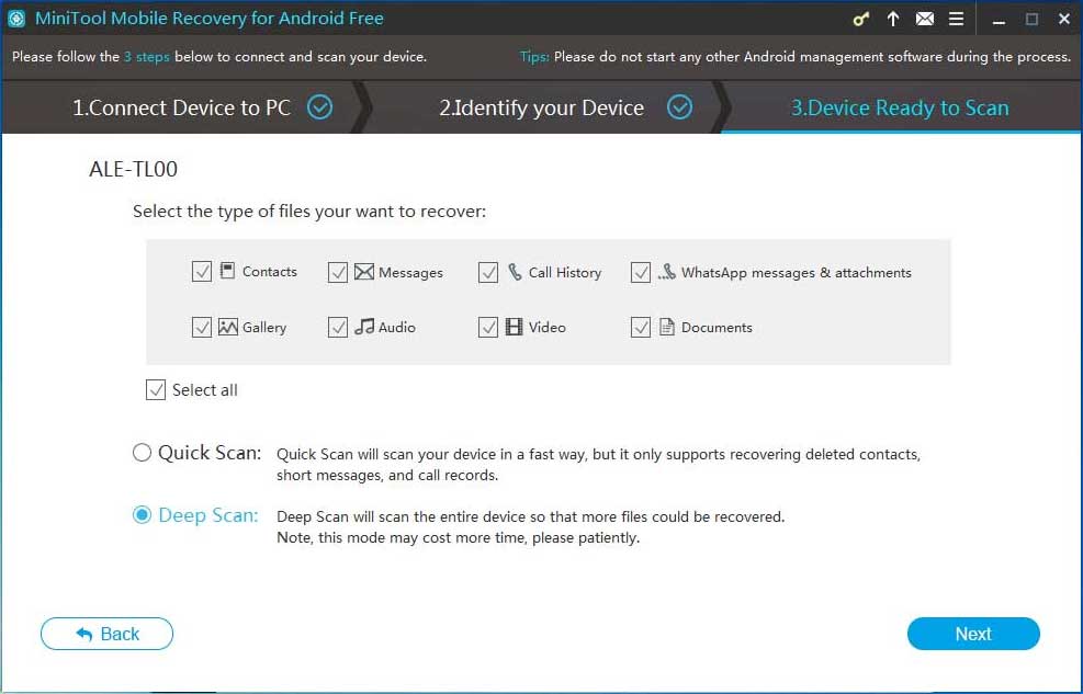 choose scan type