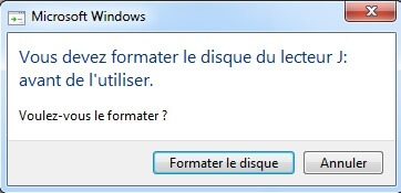 Le disque du lecteur X n' est pas formaté