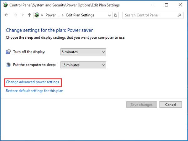 choose change advanced power settings