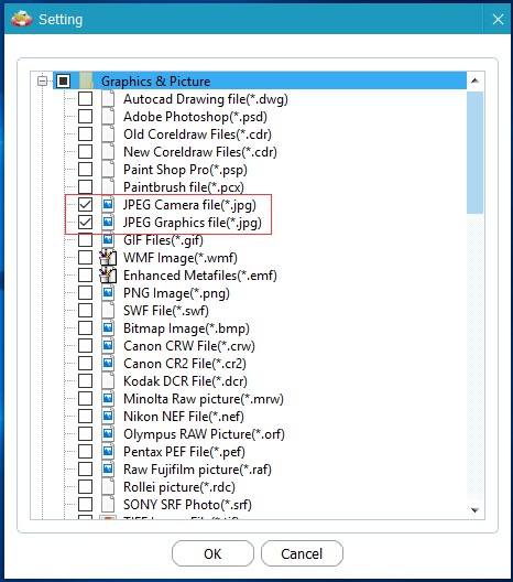 specify needed file types