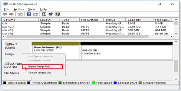 select Import Foreign Disks