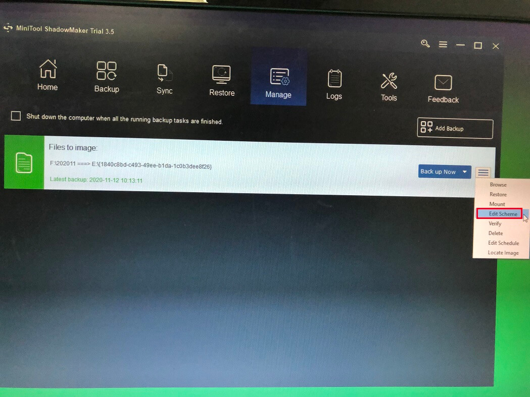Set Backup Type Way 2