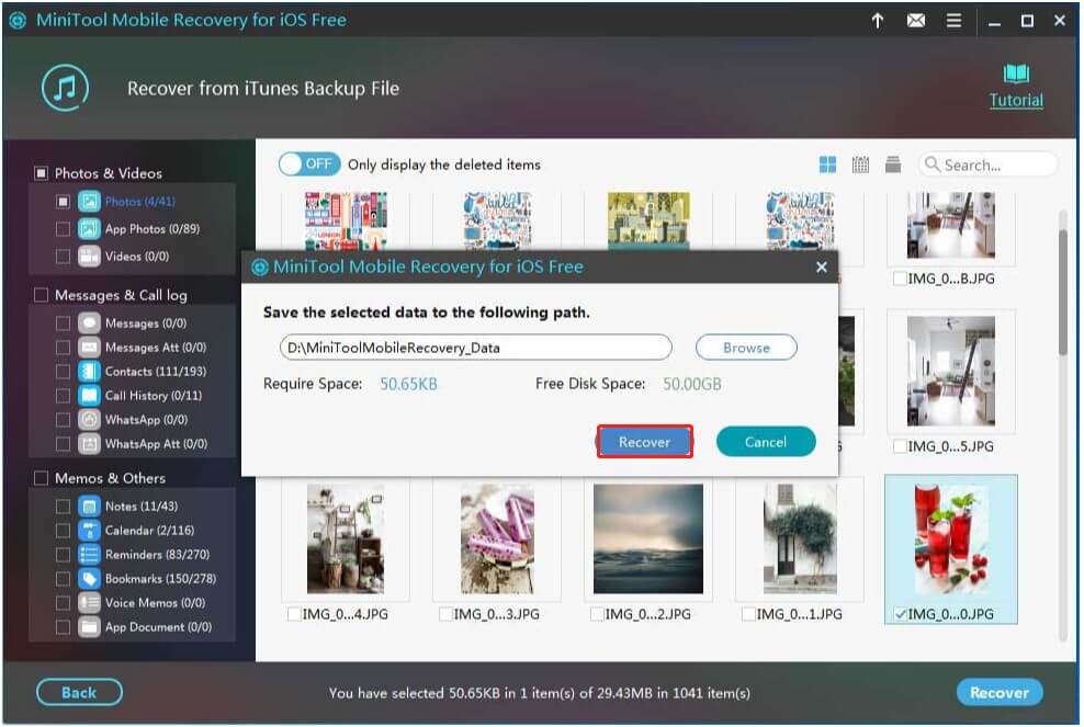 choose a data storage path to recover data