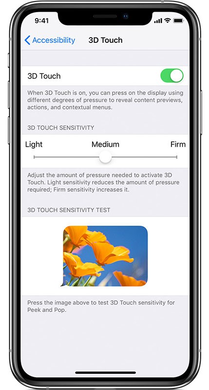 adjust 3D touch sensitivity