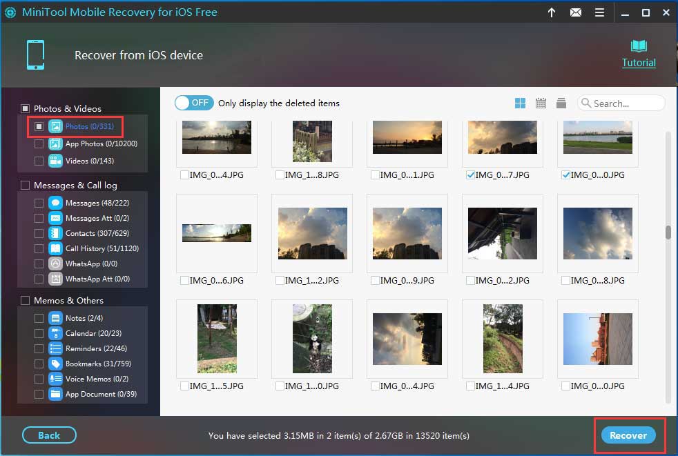 choose your needed files to recover