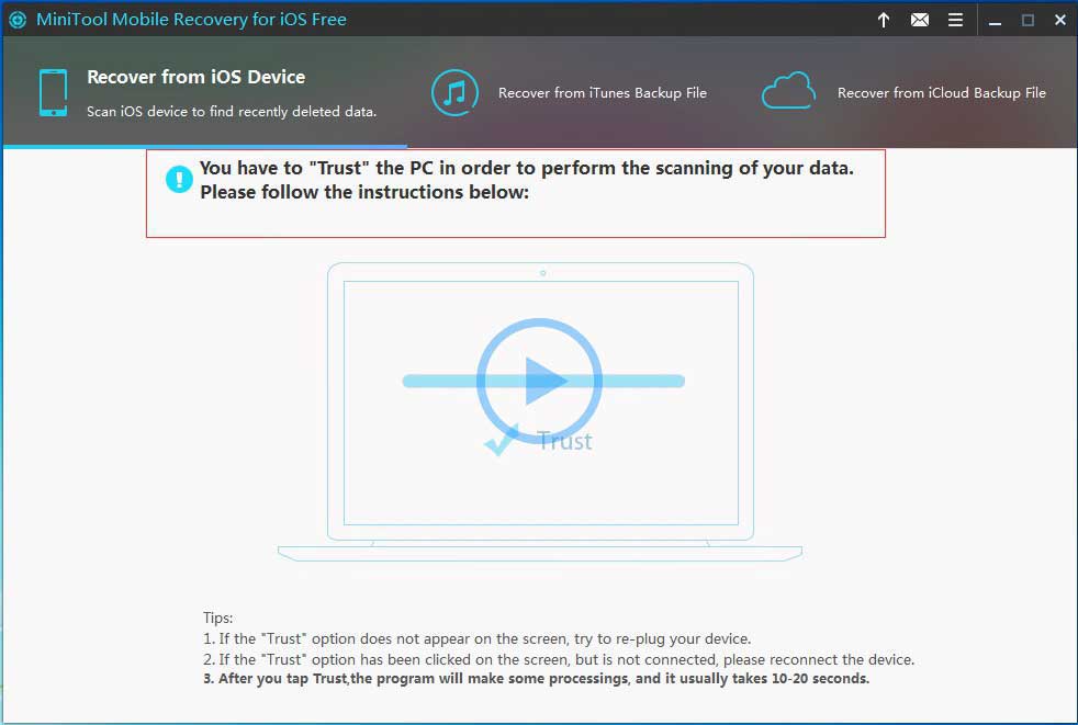 enter you have to trust the PC interface