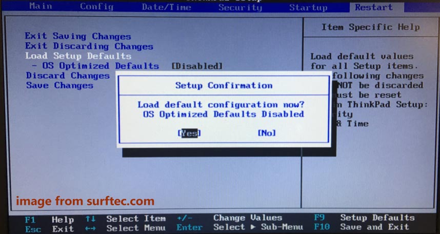 restore BIOS to default settings 