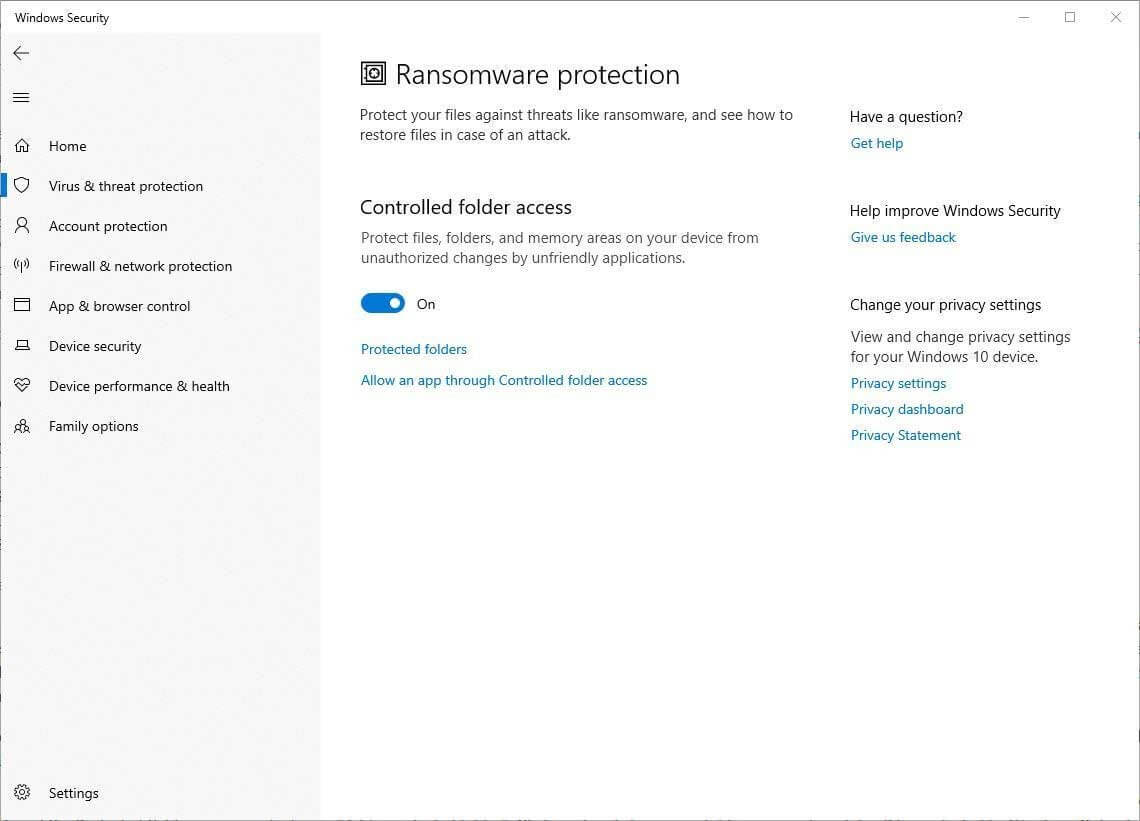 enable Controlled folder access