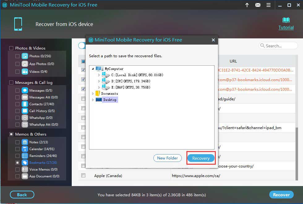 choose a path to save the selected files