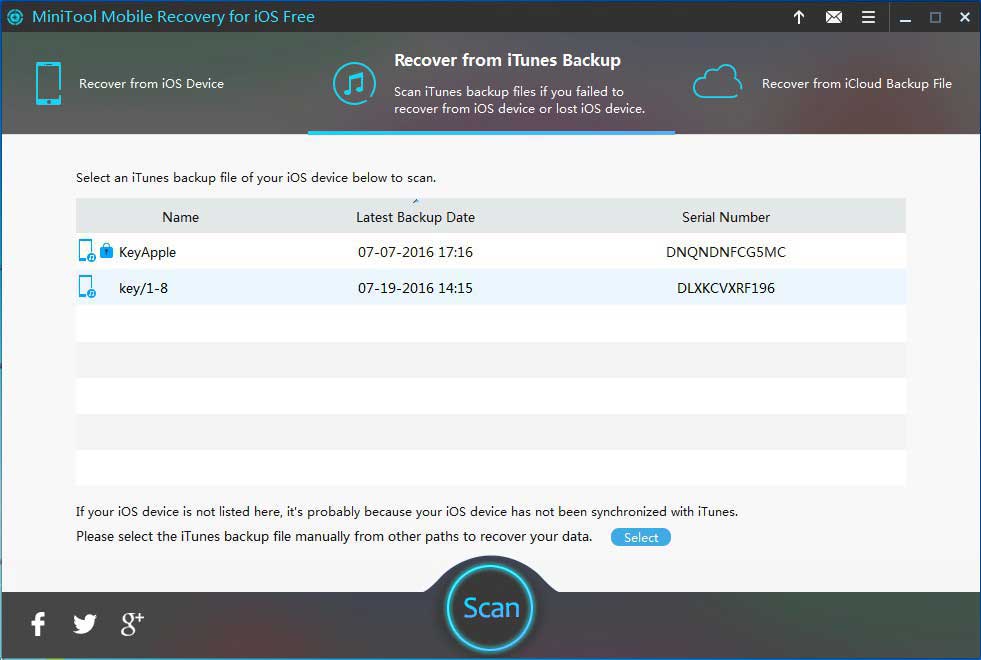choose to recover from iTunes