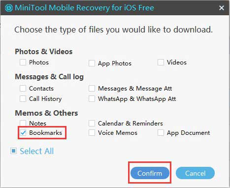 choose the data type you want to recover