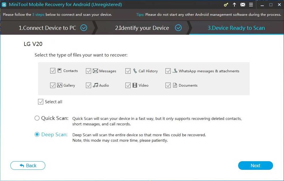 enter Device Ready to Scan interface