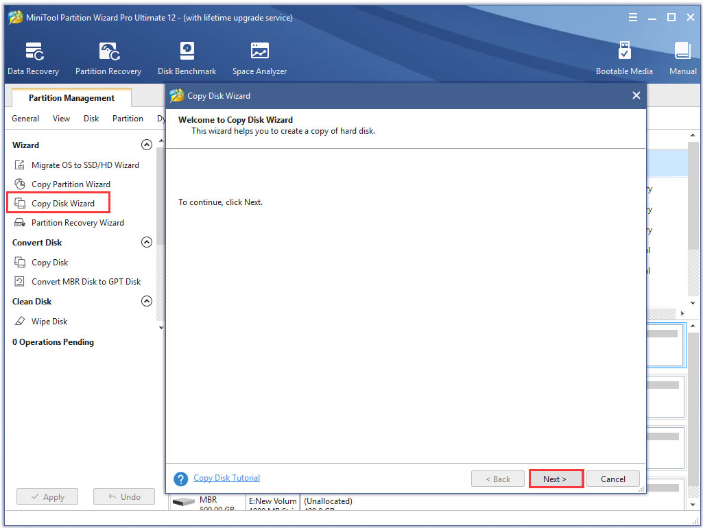 click on Copy Disk Wizard on the left pane