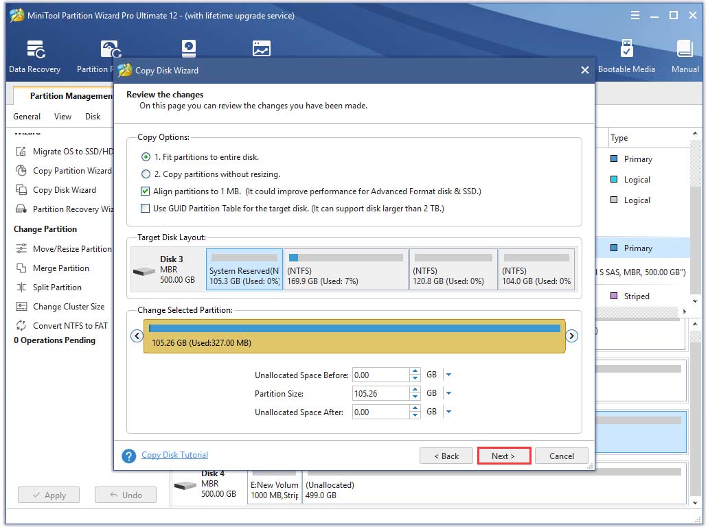 select a copy method and click Next