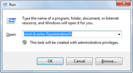 enter the cmd/k echo%system drive% in the [Run] box