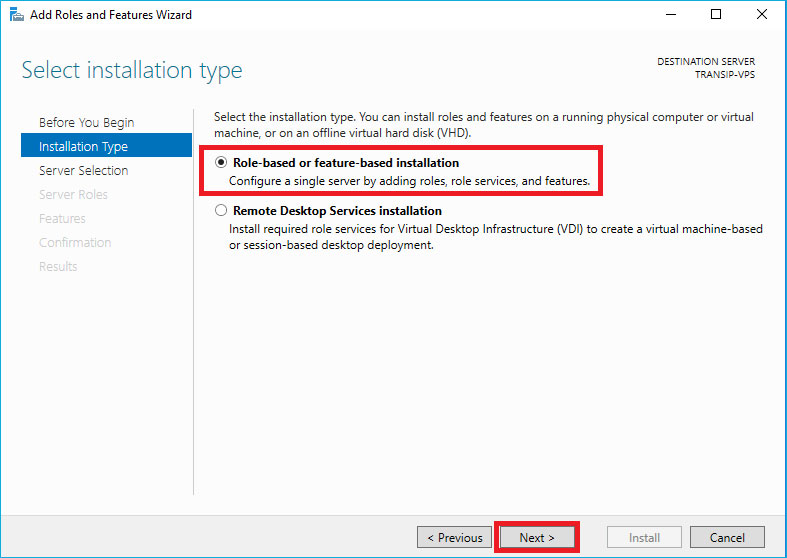 select Role-based or feature-based installation option