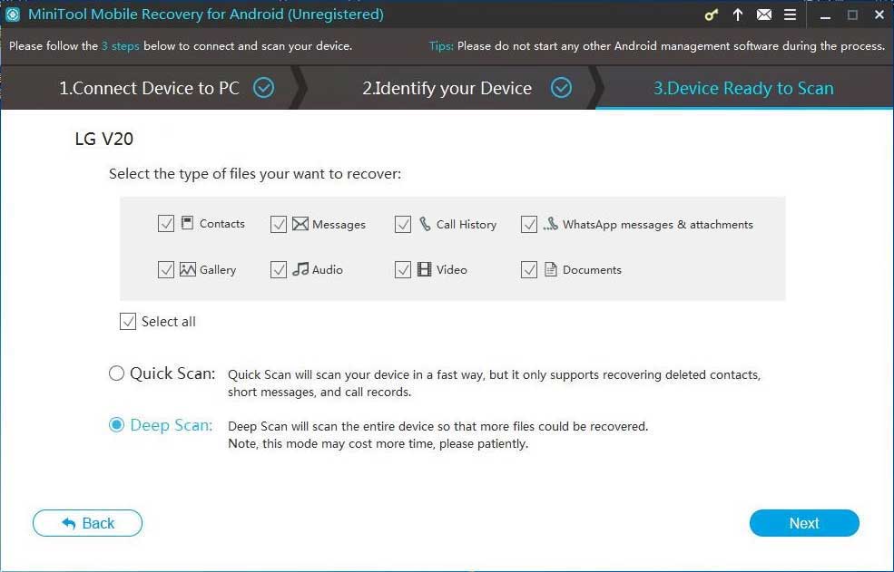 select a proper scan mode