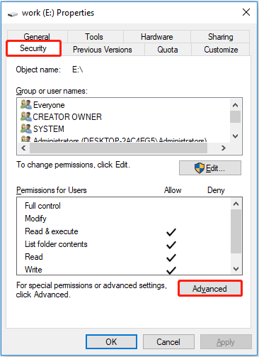 click Advanced