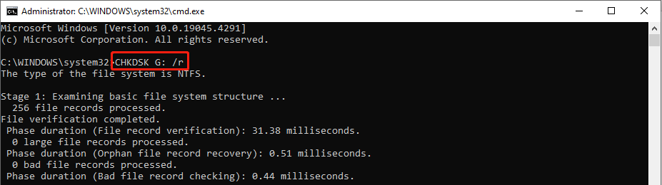 run the CHKDSK command