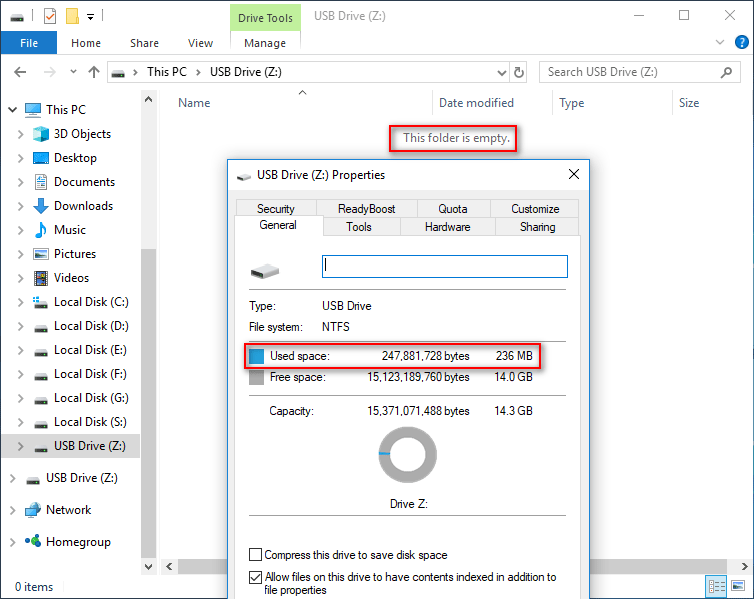 não encontre nada no drive externo