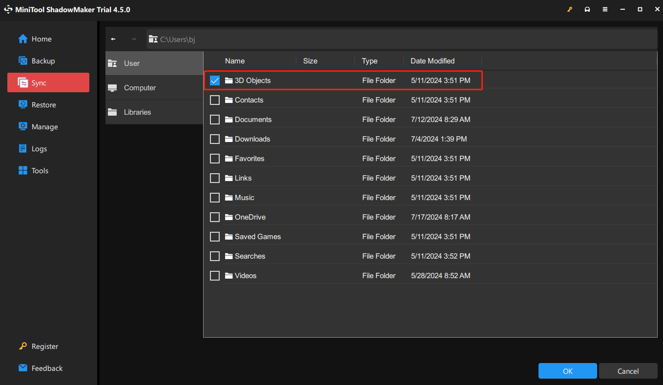 select file to sync