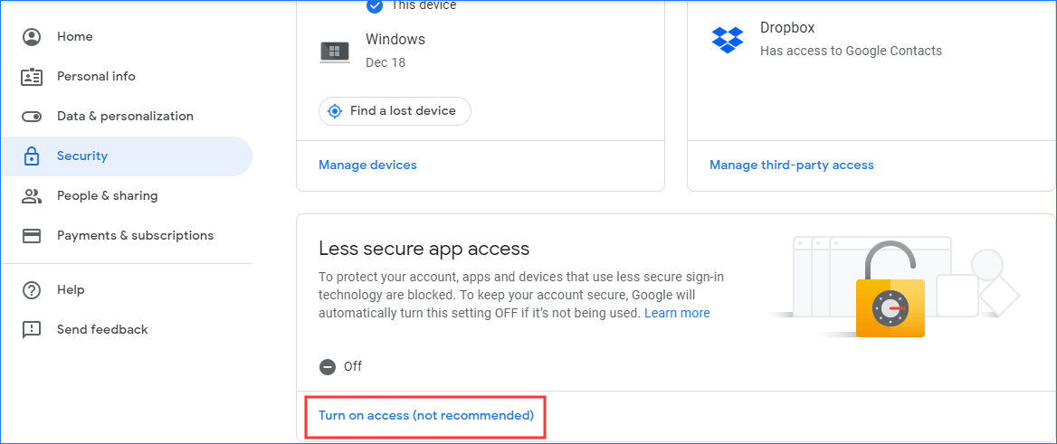Turn on access (not recommended)