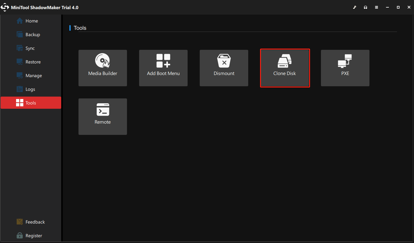 choose clone disk feature to continue