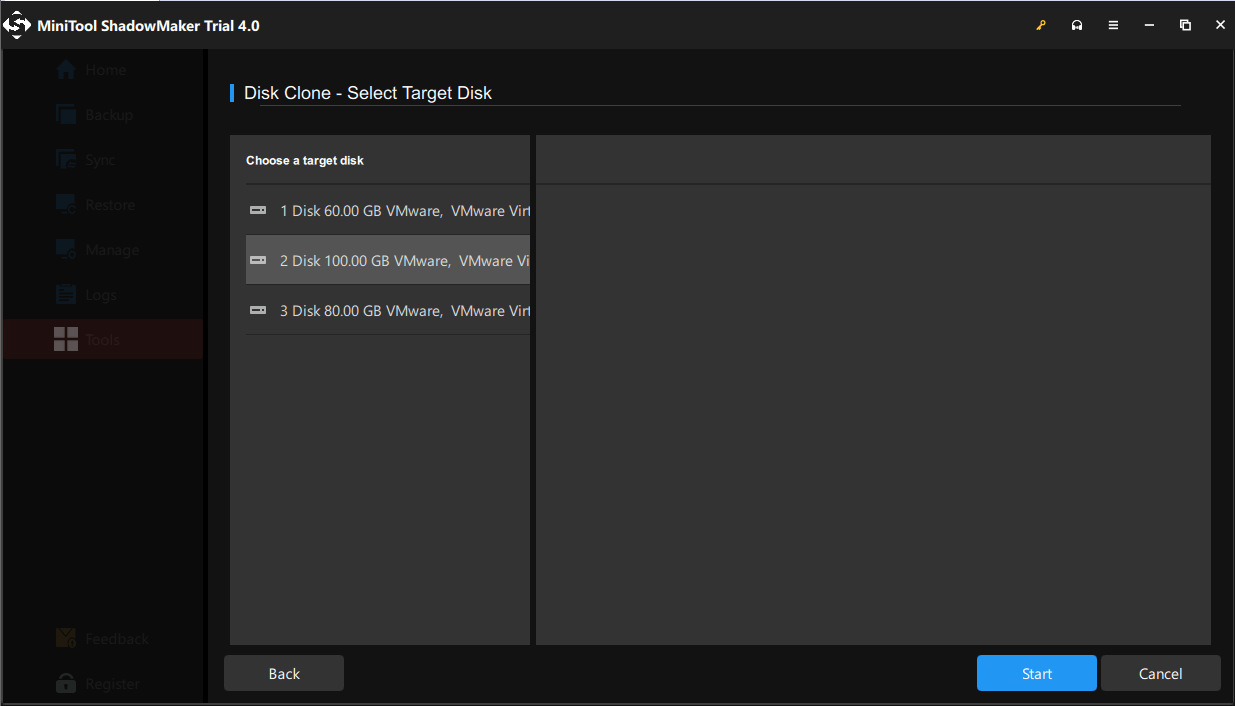 select the target disk