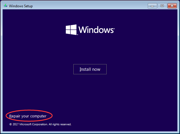 escolha Reparar seu computador