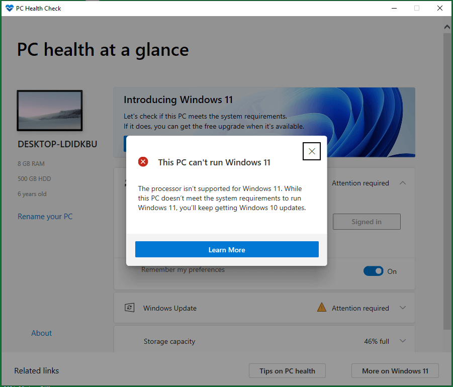 compatibility for Windows 11 checking result