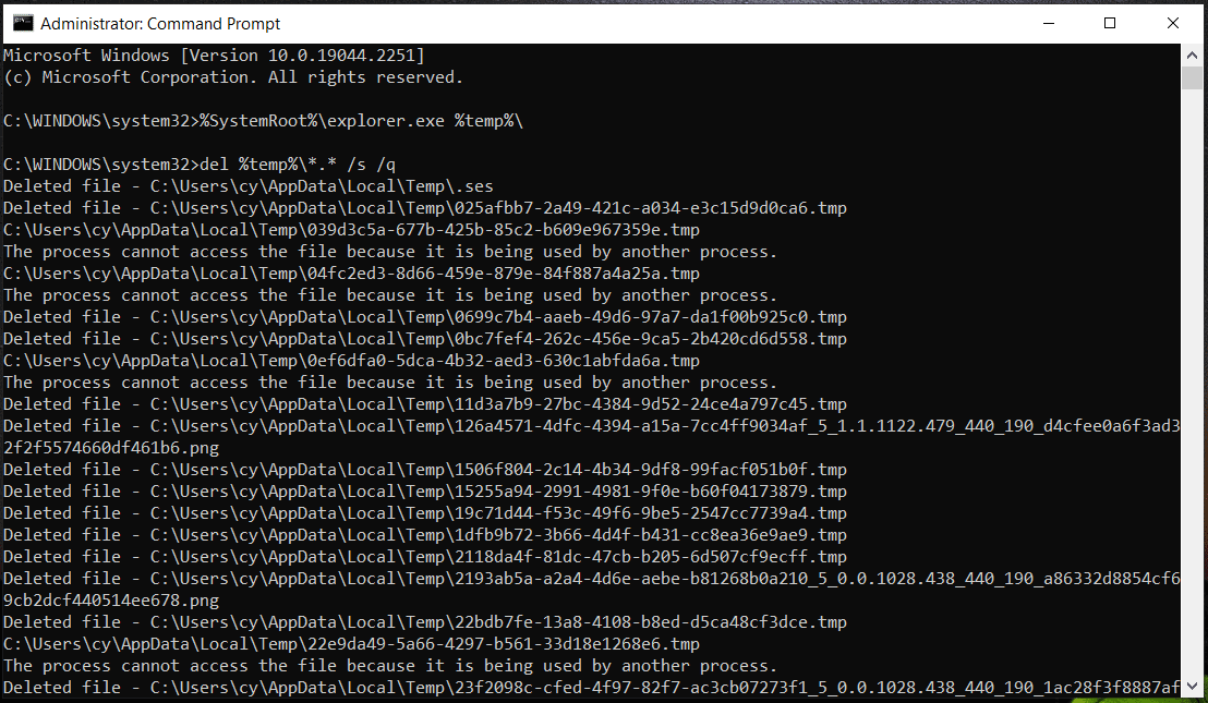 delete temporary files in CMD