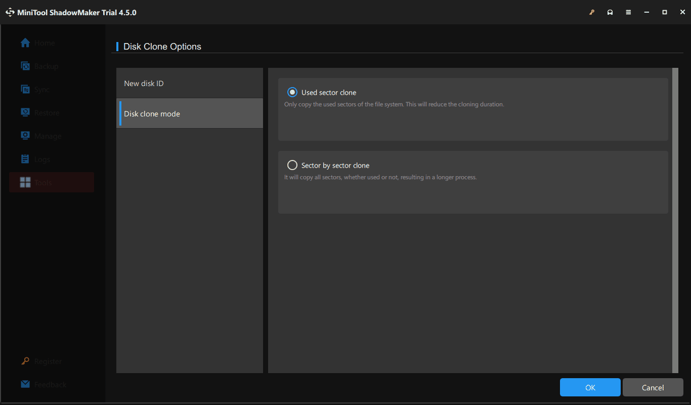 disk clone options