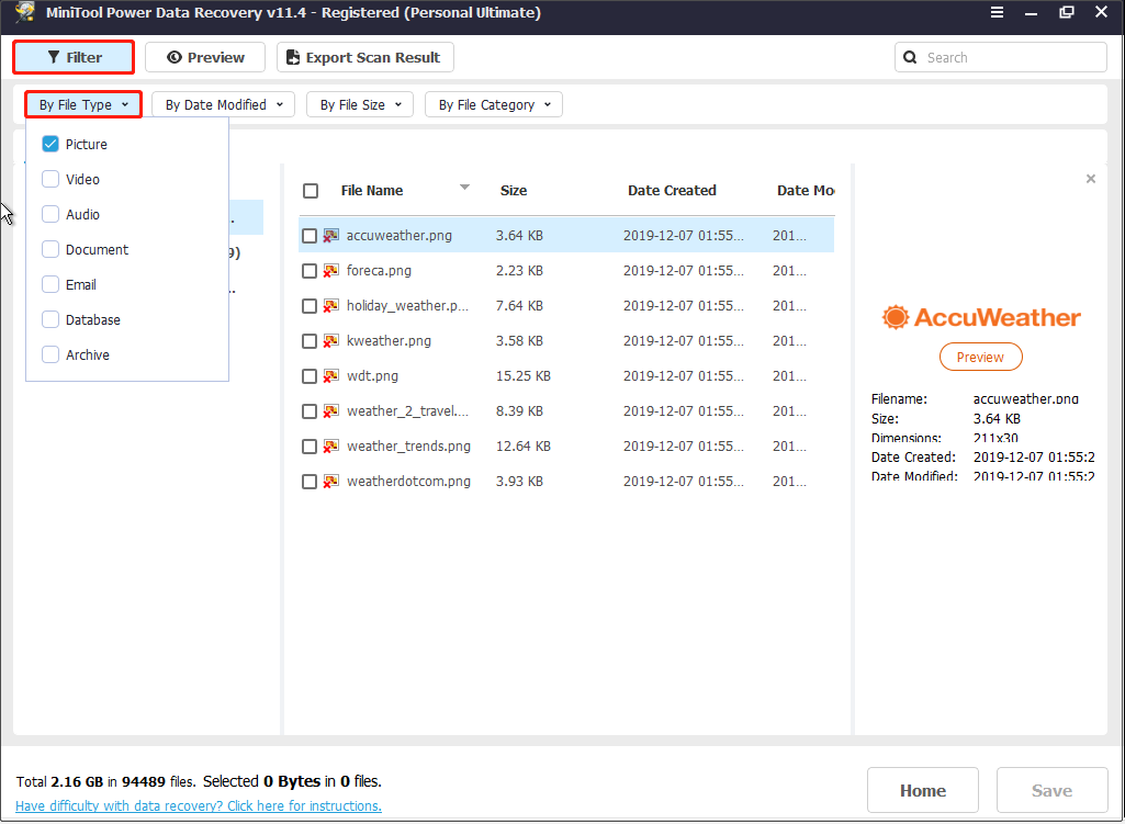 use the Filter feature to filter files
