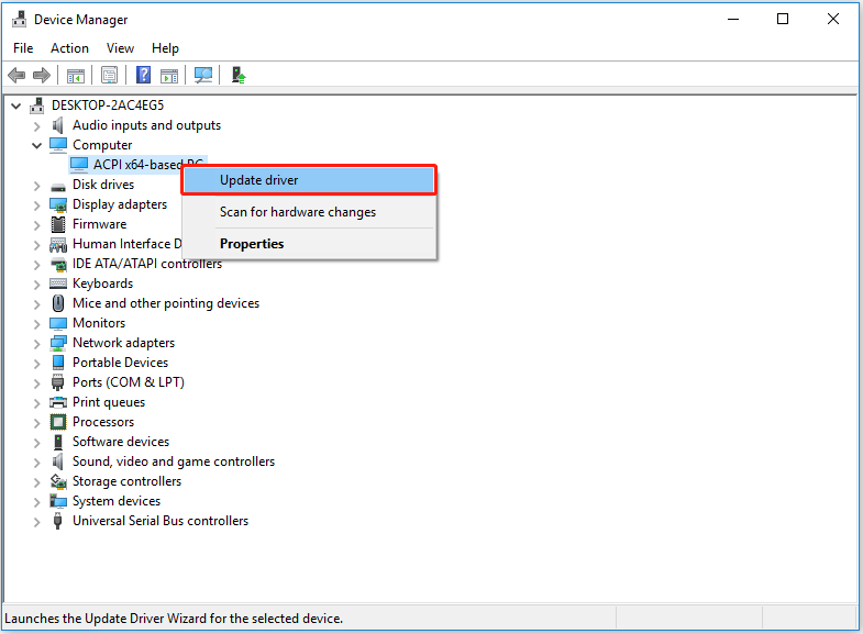 select the button to update a driver