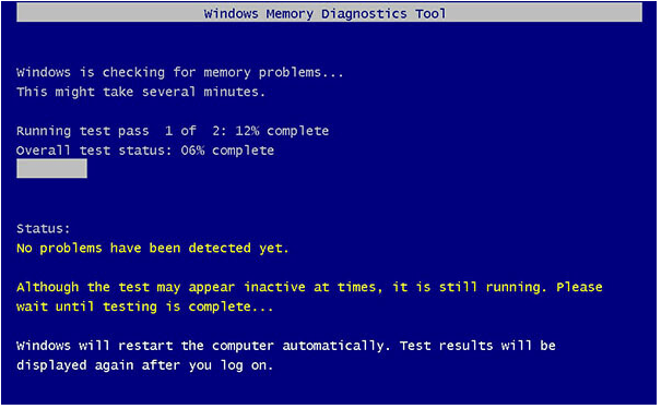 show the Windows memory diagnostics