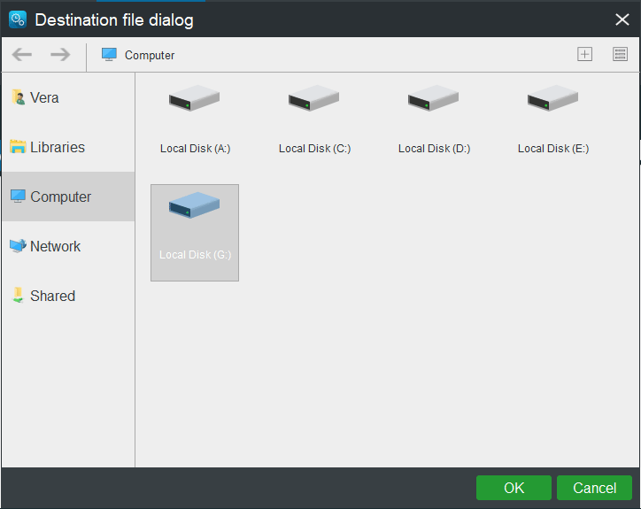 choose sync destination