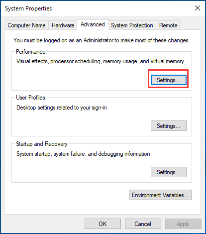system properties interface