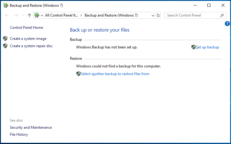 Backup and Restore in Control Panel