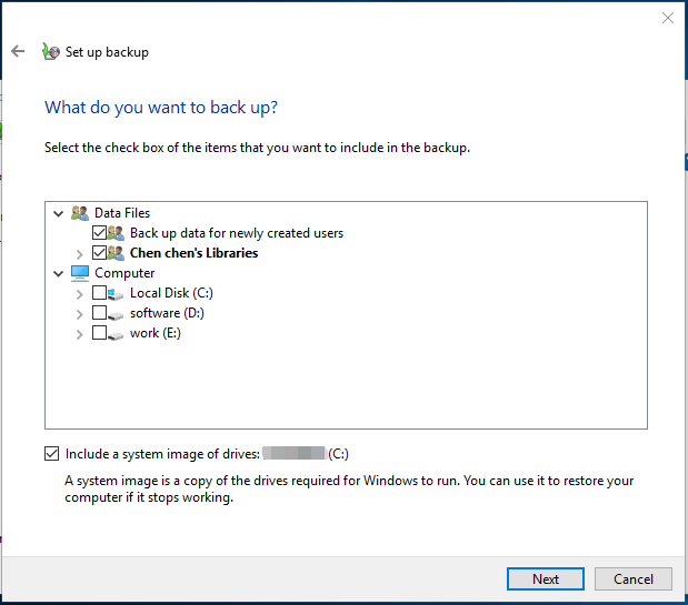 choose what to back up in Backup and Restore