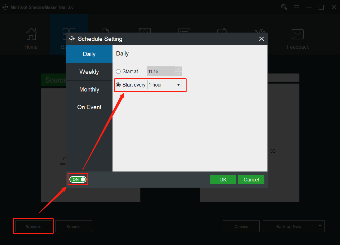 MiniTool ShadowMaker set up backup schedule