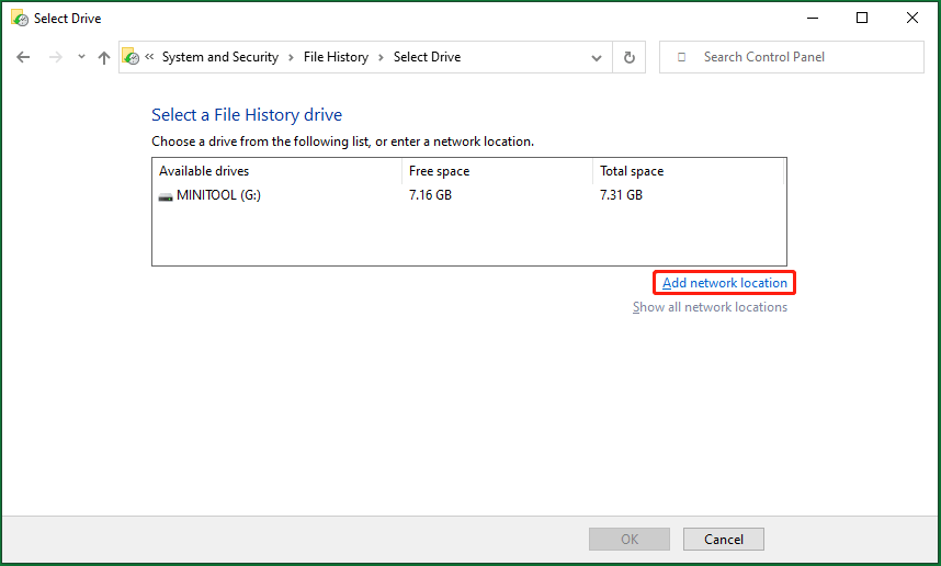 add network location to File History