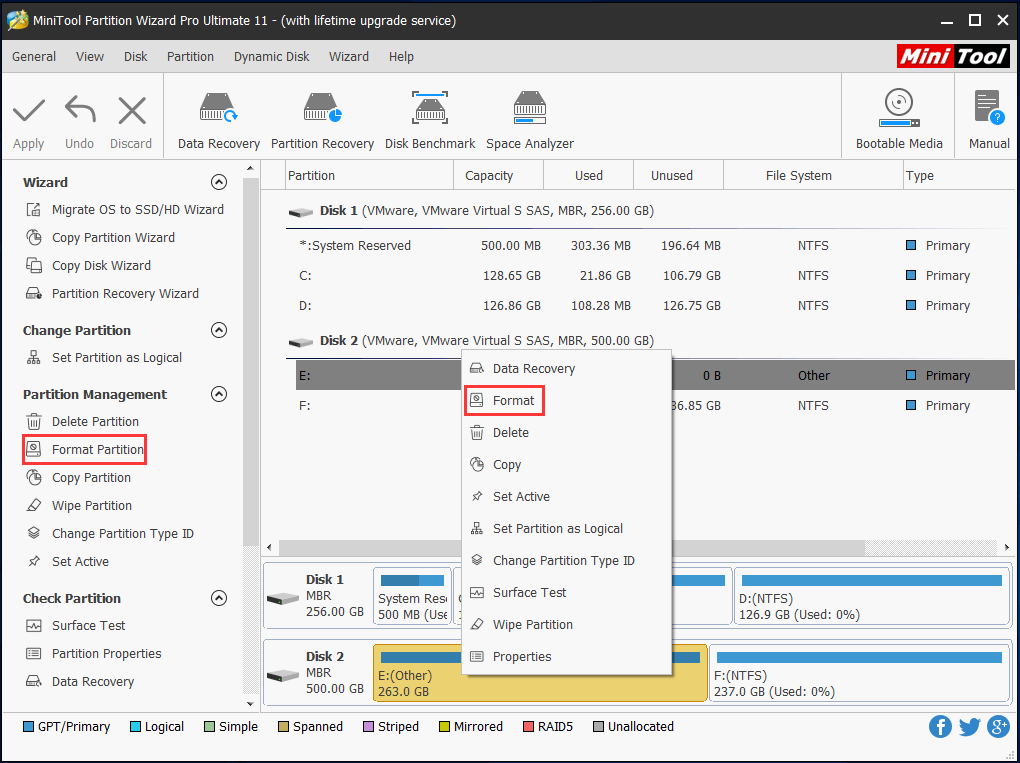 formatee la unidad RAW a NTFS con el asistente de partición MiniTool