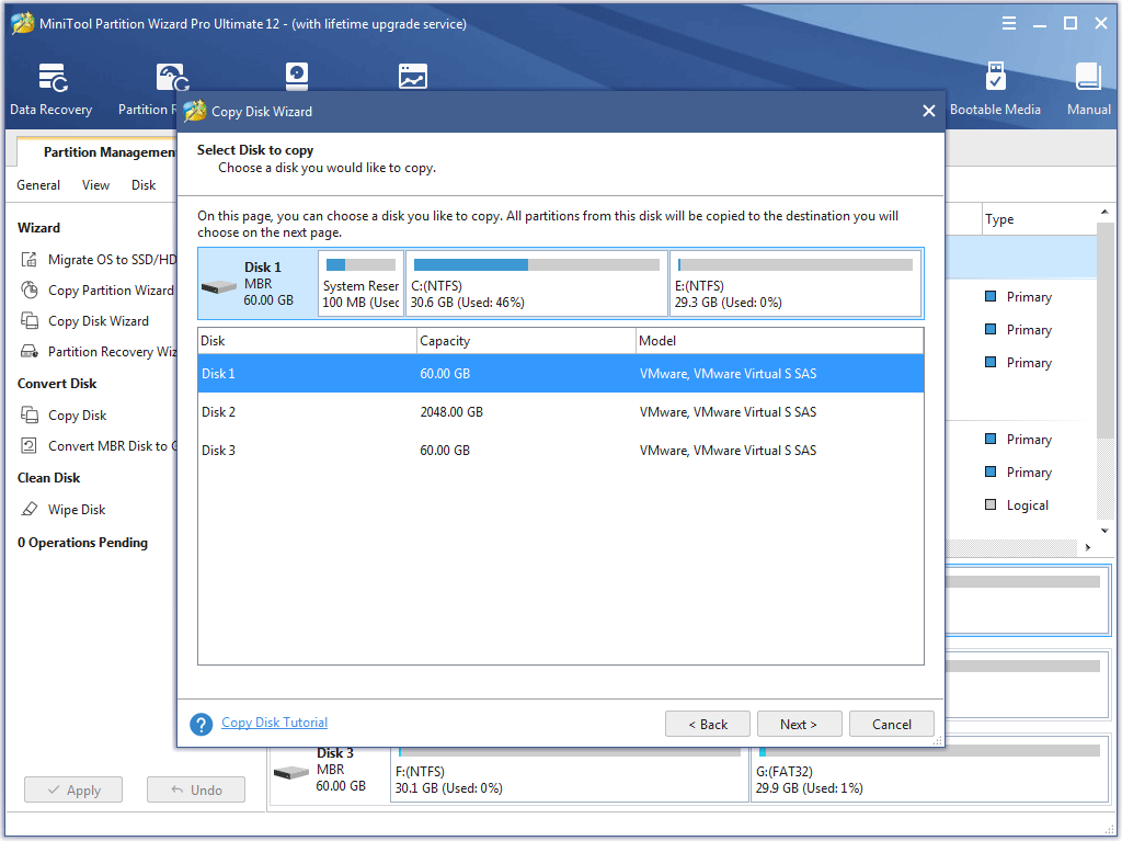 select the source disk