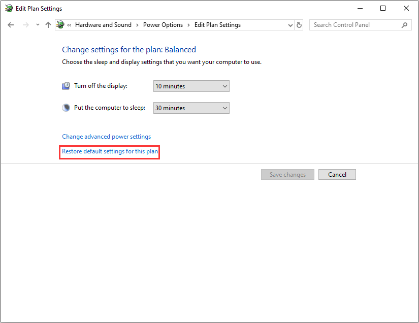 click Restore plan defaults and click OK to make the changes