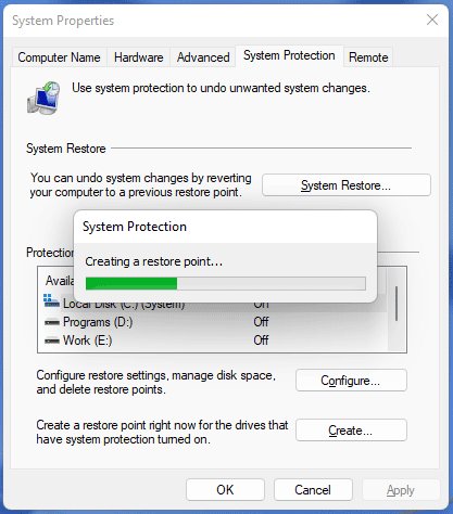 creating a restore point