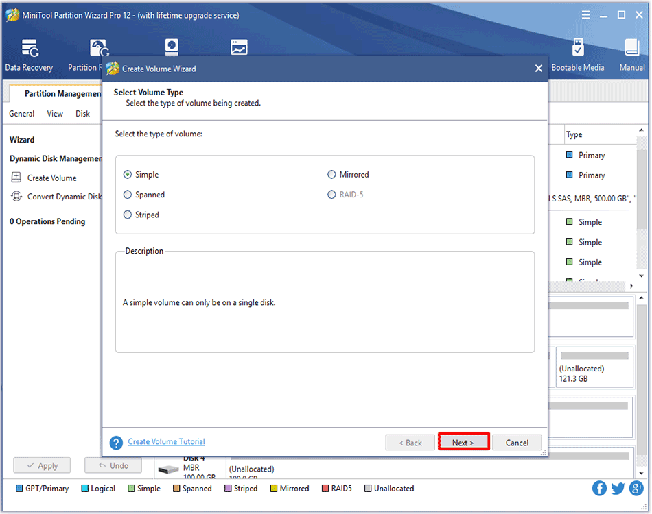select a volume type to continue