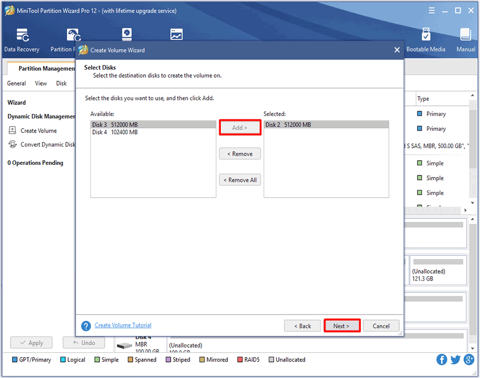 select the disk to create volume