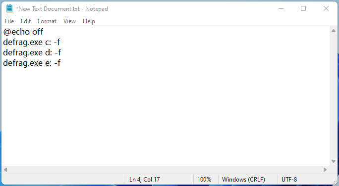defrag hard drive via a batch file