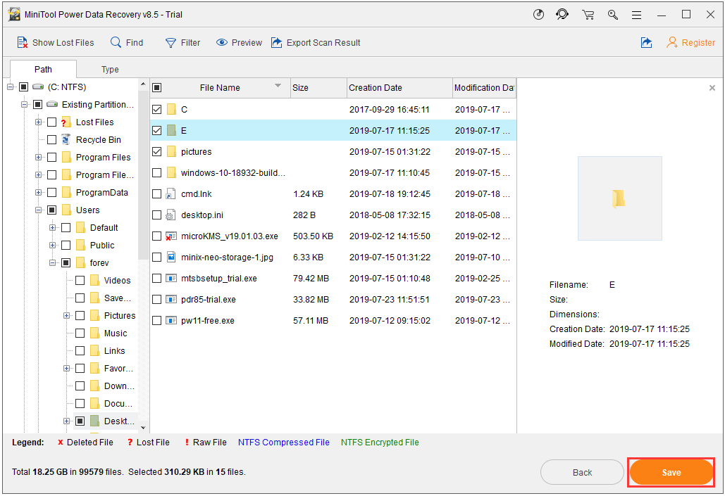 check the files and click Save to continue