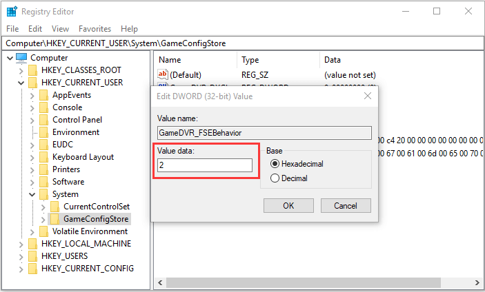 set its value data to 2